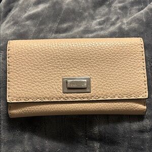 Fendi Beige Leather Long Wallet Purse with Silver Accent